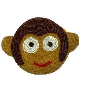 Beaded Zippered Small Monkey Chimp Coin Purse Pouch Childs 4.25” Toy Playhouse